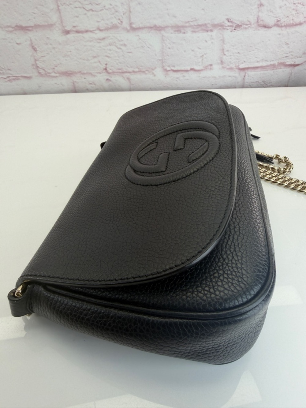 Authentic Pebbled Calfskin Medium Soho Flap Crossbody Black - Picture 6 of 14